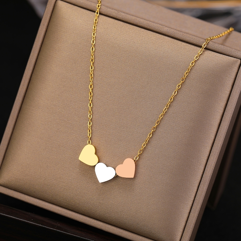 Charm Triple Metal Color Hearts Pendant Necklace - Picture 2 of 4